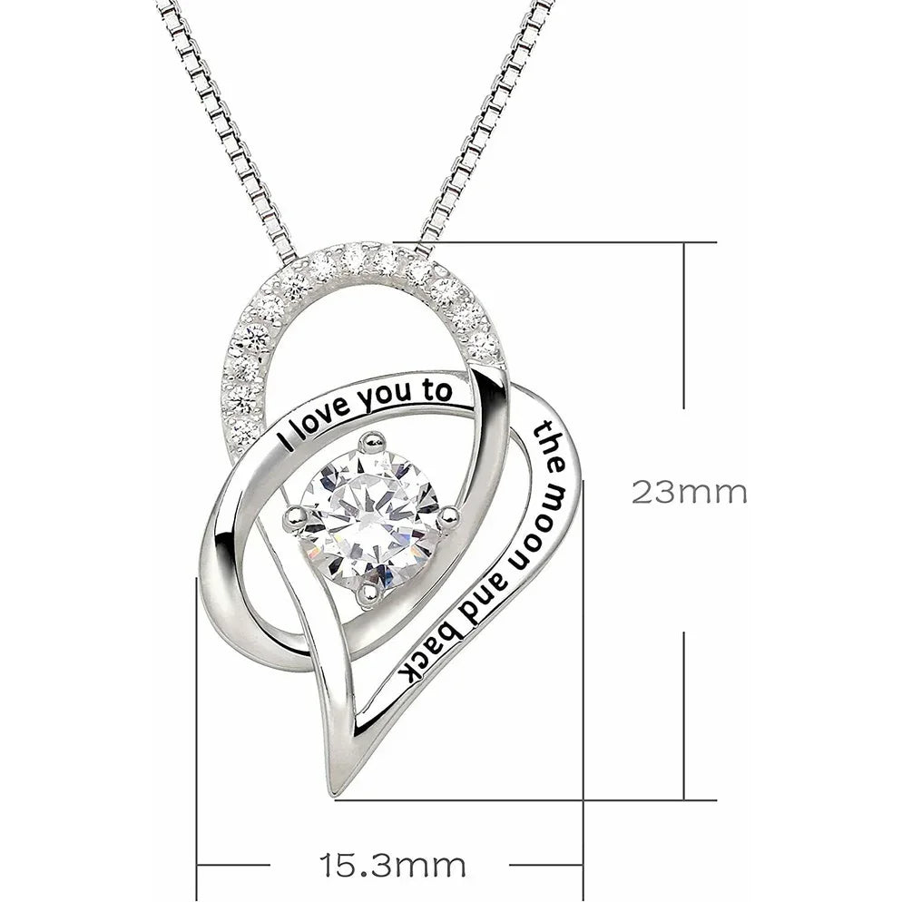 Silver "I Love You to the Moon" Heart CZ Pendant Necklace Pendant Necklace Nixie