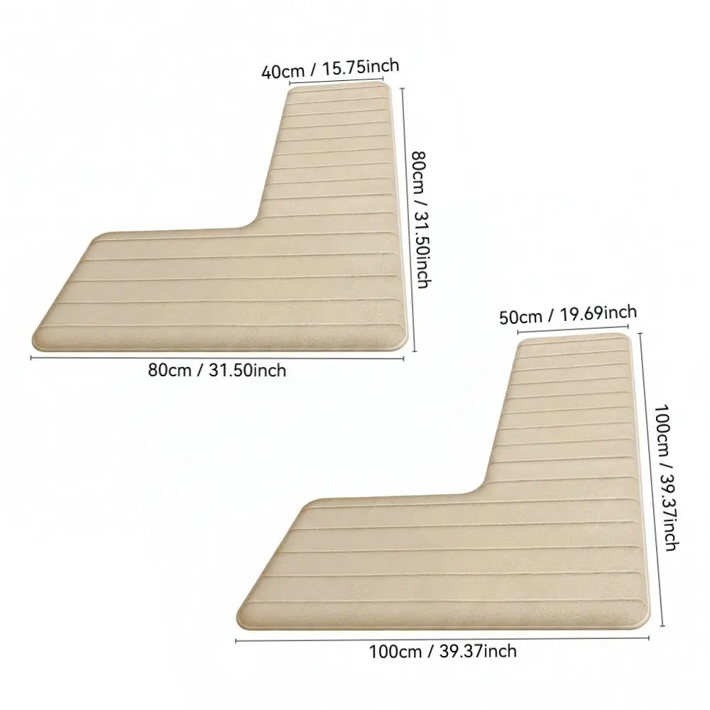 L-Shaped Striped Flannel Floor Mat – Absorbent & Quick-Dry L-Shaped Floor Mat Nixie