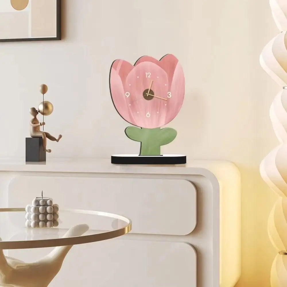 Cute Tulip Floral Digital Desk Clock – Silent Tabletop Clock
