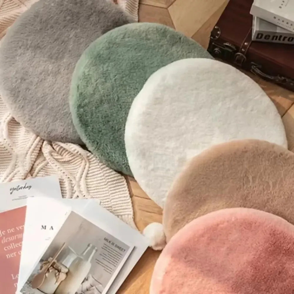 Round Plush Faux Fur Seat Cushion – Soft 45cm Chair Pad Plush Seat Cushion Nixie