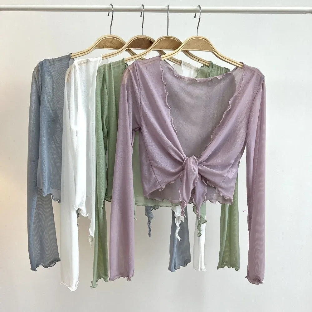 Harajuku Mesh Crop Cardigan Ruffled Sun-Proof Summer Jacket Mesh Crop Cardigan Nixie