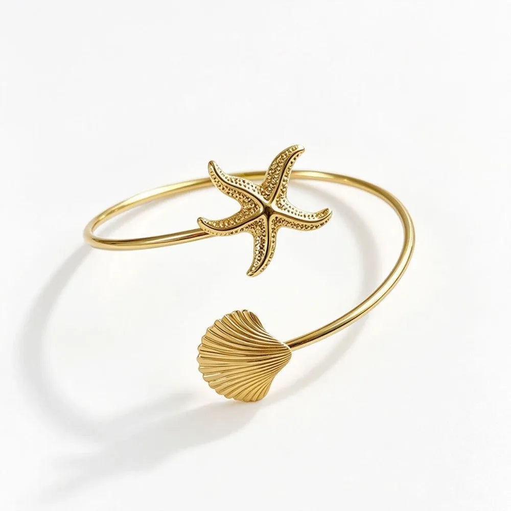 Vintage Ocean Starfish Upper Arm Cuff Bracelet | Gold Spiral Arm Cuff Bracelet Nixie Gold