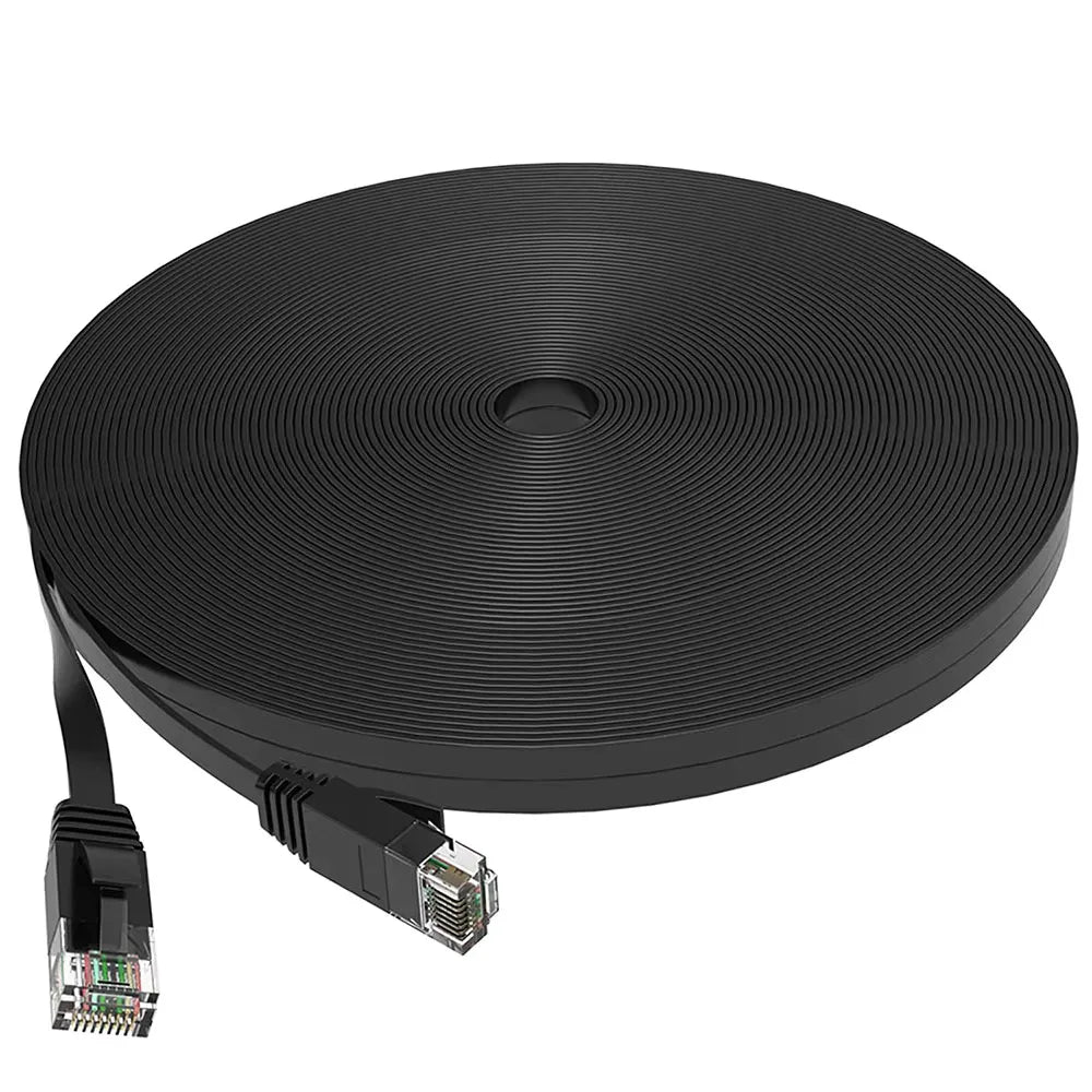 Cat 6 Flat Ethernet Cable 1Gbps Weatherproof LAN Patch Cord Ethernet Patch Cable Nixie black 15M