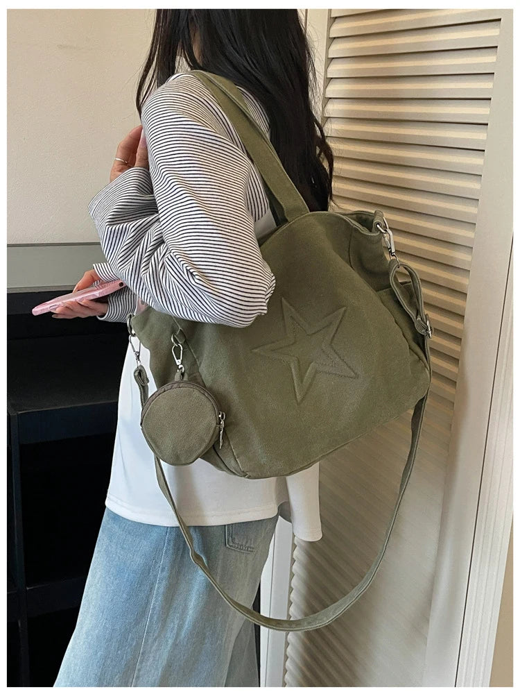 Korean Minimalist Canvas Tote Bag – Shoulder & Crossbody Handbag Canvas Tote Bag Nixie
