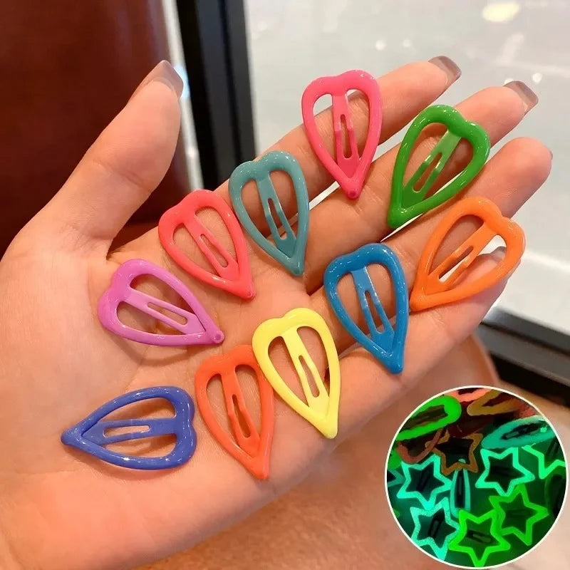 10pcs Glow in the Dark Star Heart Hair Clips for Girls Kids Hair Barrettes Nixie Random 10PCS-Heart