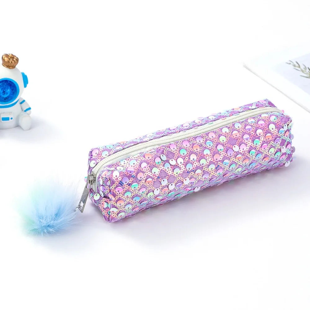 Rainbow Sequin Pencil Case – Shiny Zipper Pouch for Students