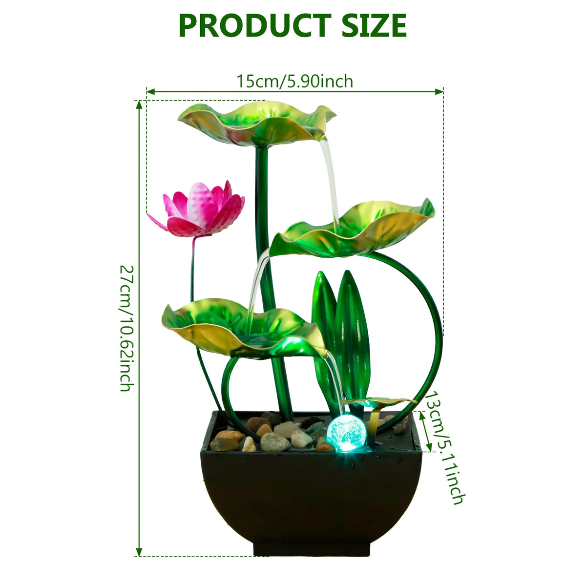 Tabletop Water Fountain with LED Ring Light | Zen Desk Decor