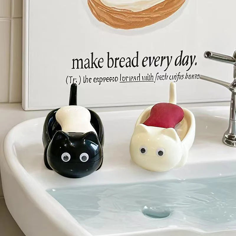 Cute Cat Soap Dish with Drainage | Cartoon Bathroom Soap Holder Soap Dish Holder Nixie