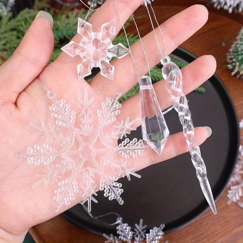 Crystal Snowflake Acrylic Christmas Ornaments – 12 or 24Pcs Christmas Tree Ornaments Nixie