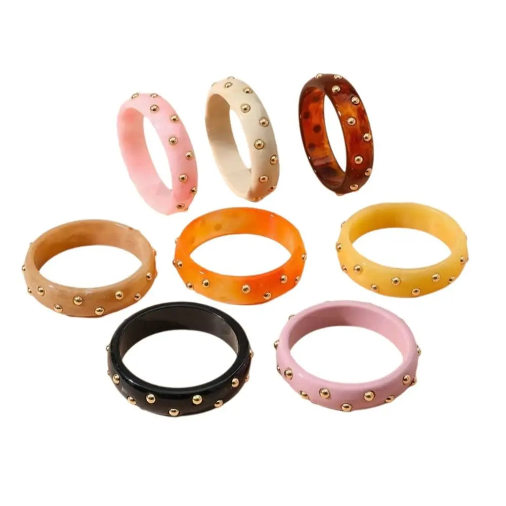 Punk Chunky Resin Bangle with Gold Bead Inlay | Wide Acrylic
