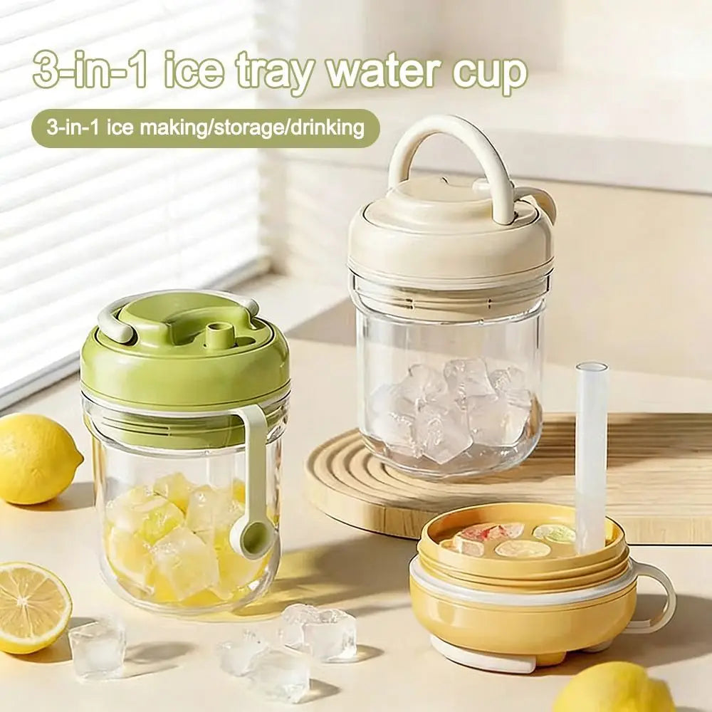 3-in-1 Ice Cube Tray Press Bottle | Easy Release Straw Cup Ice Cube Tray Bottle Nixie