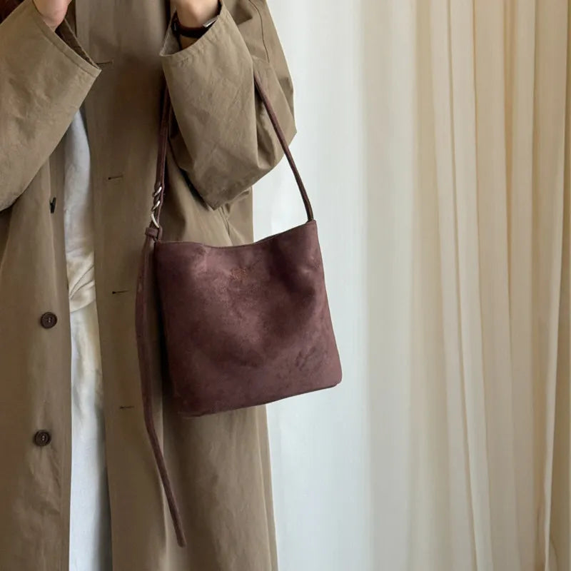Nixie Vintage Faux Suede Bucket Bag – Women's Tote Women's Shoulder Bag Nixie