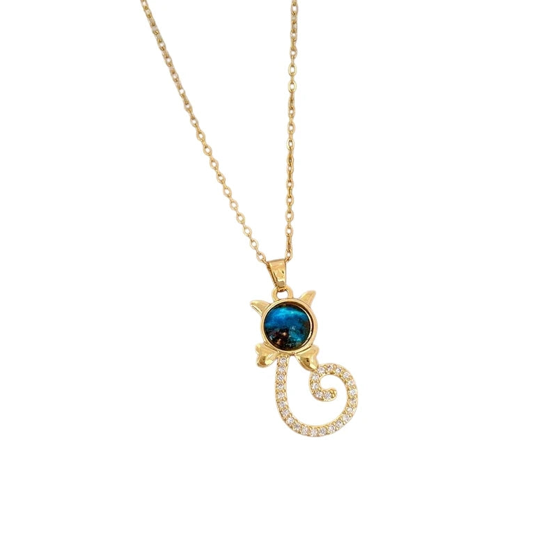 Cat Pendant Necklace – Stainless Steel Collarbone Chain for Women Pendant Necklace Nixie