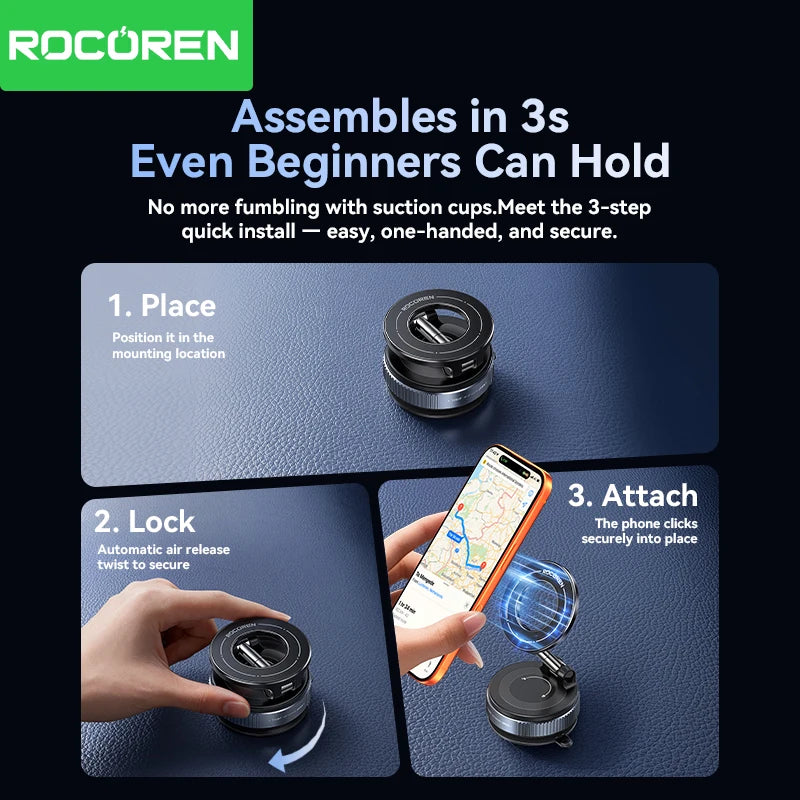 Rocoren Magnetic Car Phone Holder – Suction Cup 360° Mount