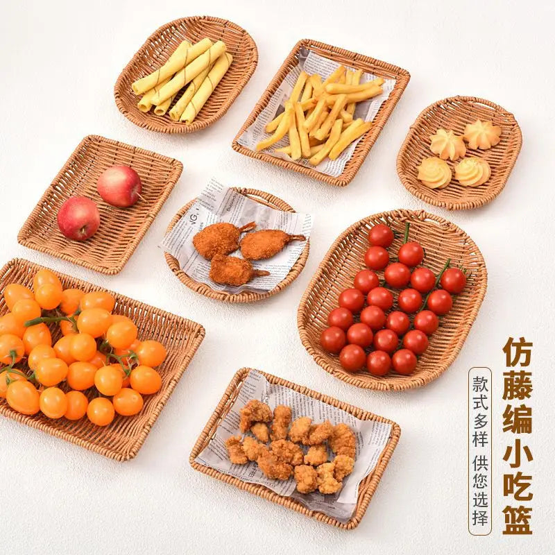 Imitation Vine Woven Snack Basket Plate for Restaurant & Bar Serving Snack Basket Nixie