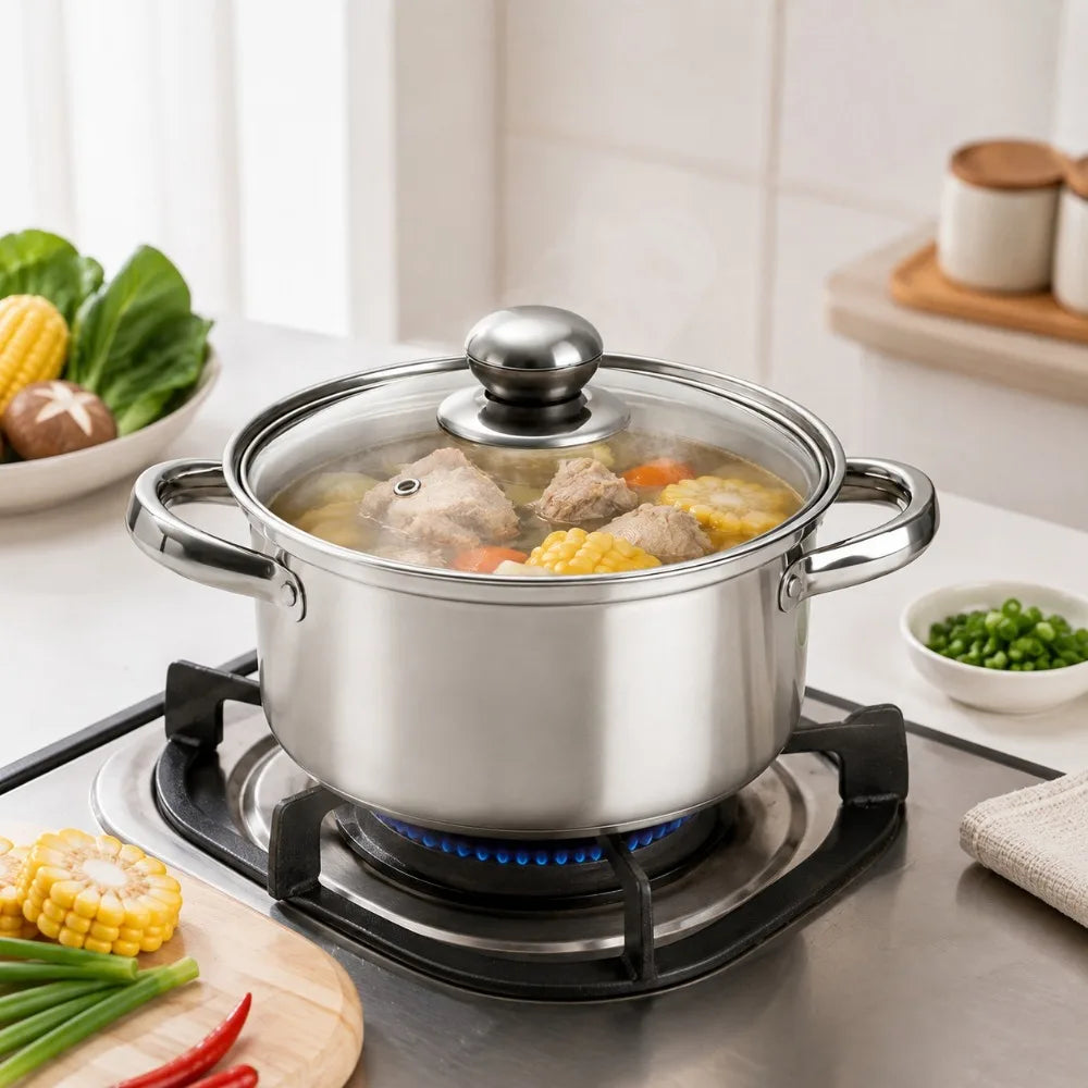 Stainless Steel Stock Pot Set with Glass Lid | Induction Ready Stock Pot Set Nixie
