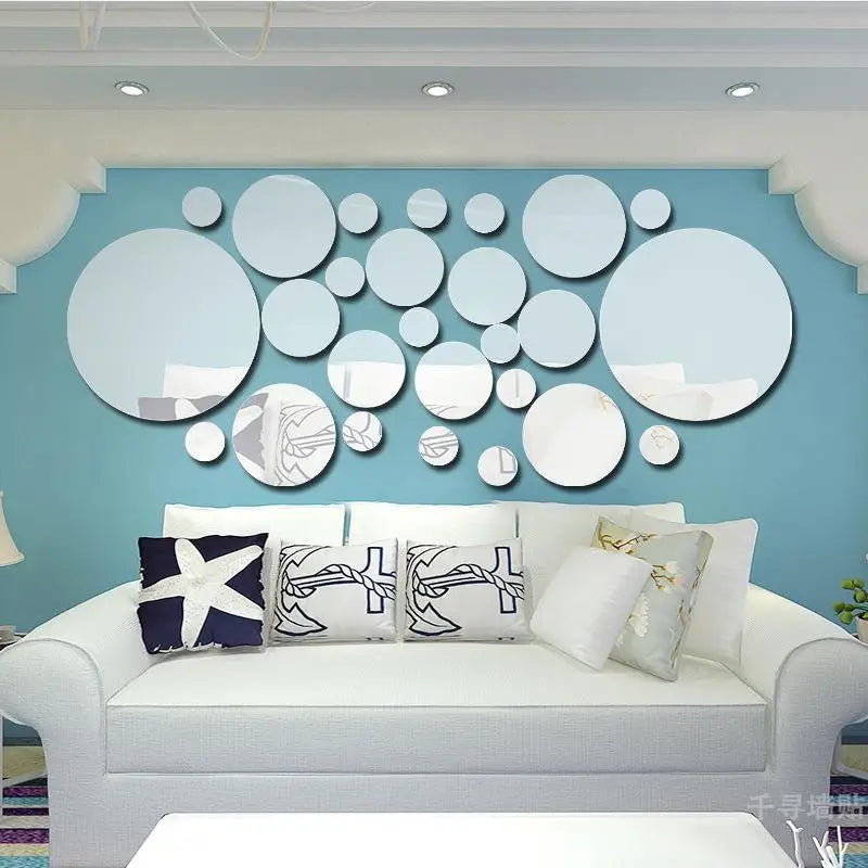 26Pcs 3D Round Acrylic Mirror Wall Stickers – DIY Home Decor Mirror Wall Stickers Nixie