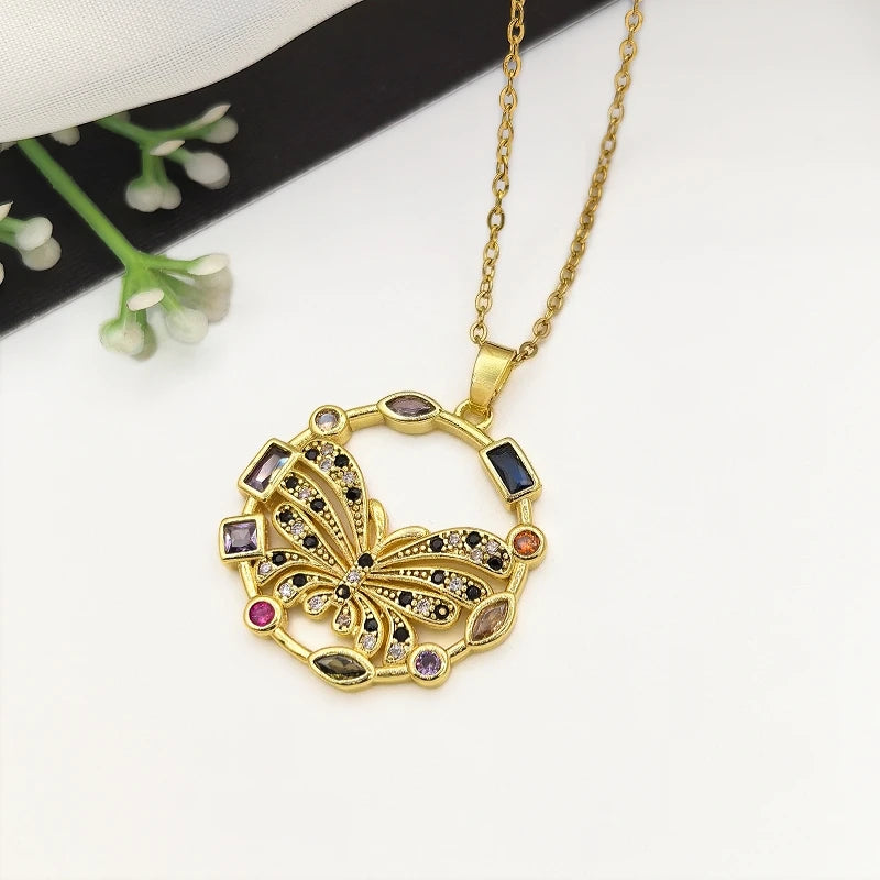 Colorful Butterfly Pendant Necklace Gold Stainless Steel Choker Pendant Necklace Nixie