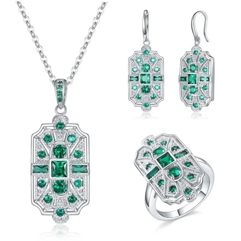 Blue Crystal Heart Jewelry Set – Necklace, Earrings & Ring Crystal Jewelry Set Nixie