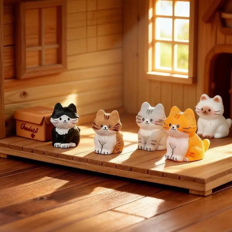 5PCS Mini Cat Resin Figurines – Terrarium & Home Decor Resin Figurine Set Nixie