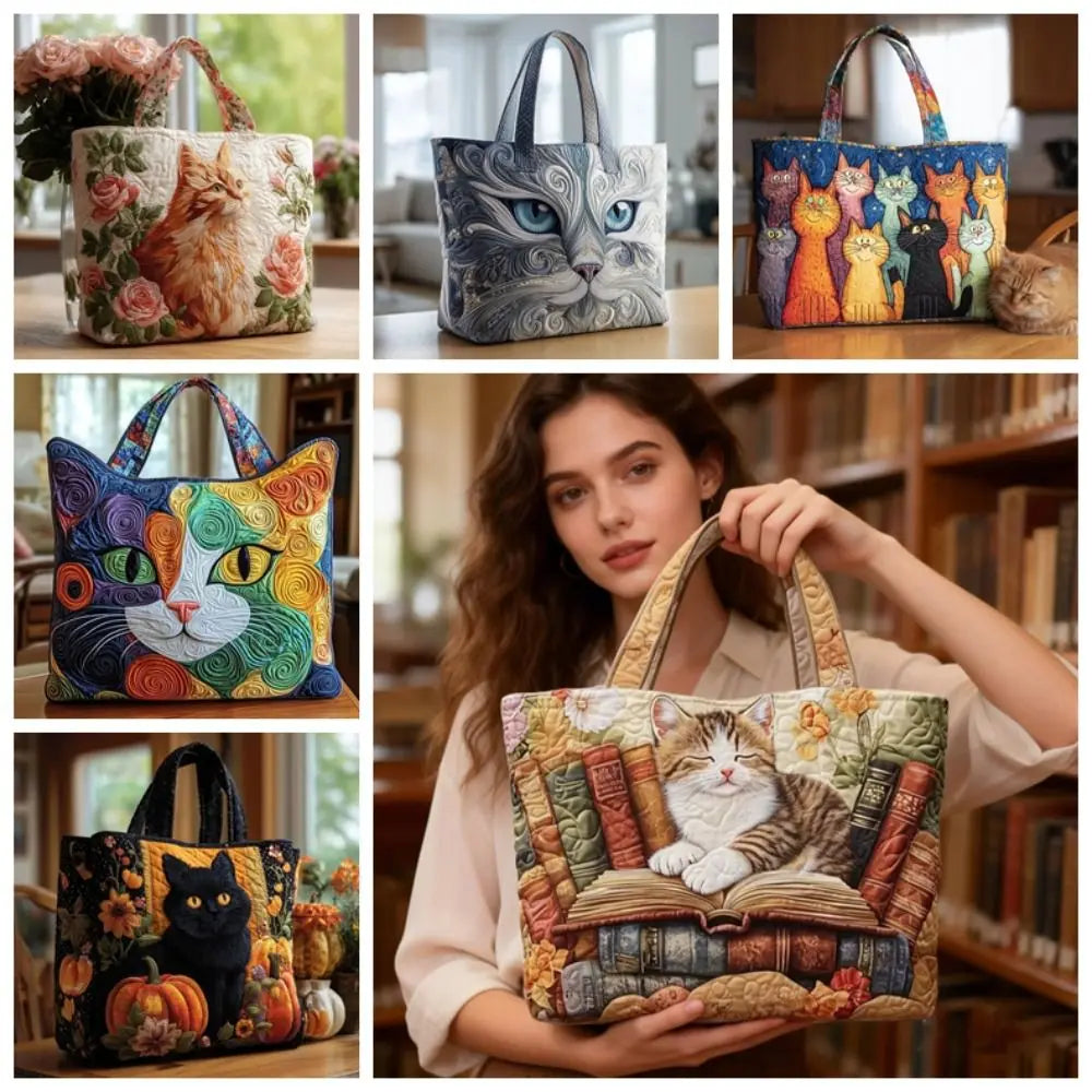 Cat Print Cotton Tote Bag – 3D Pattern Vintage Travel Handbag Cotton Tote Bag Nixie