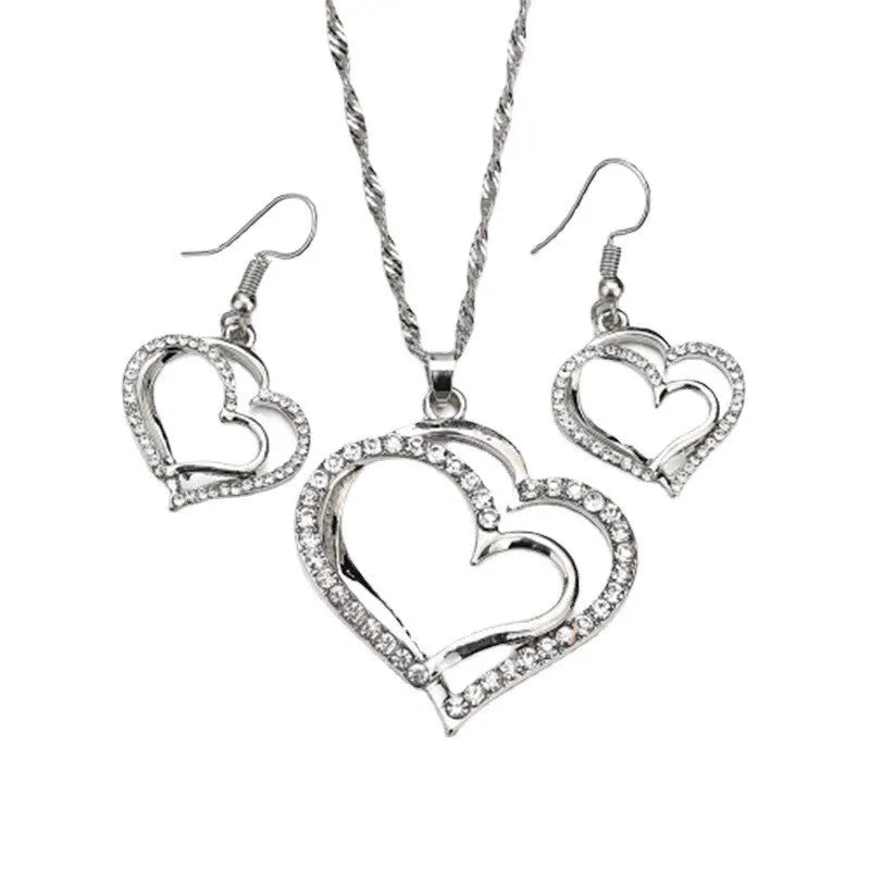 4pcs Gold Necklace Earrings Bracelet Set – Vintage Peach Heart Jewelry Set Nixie