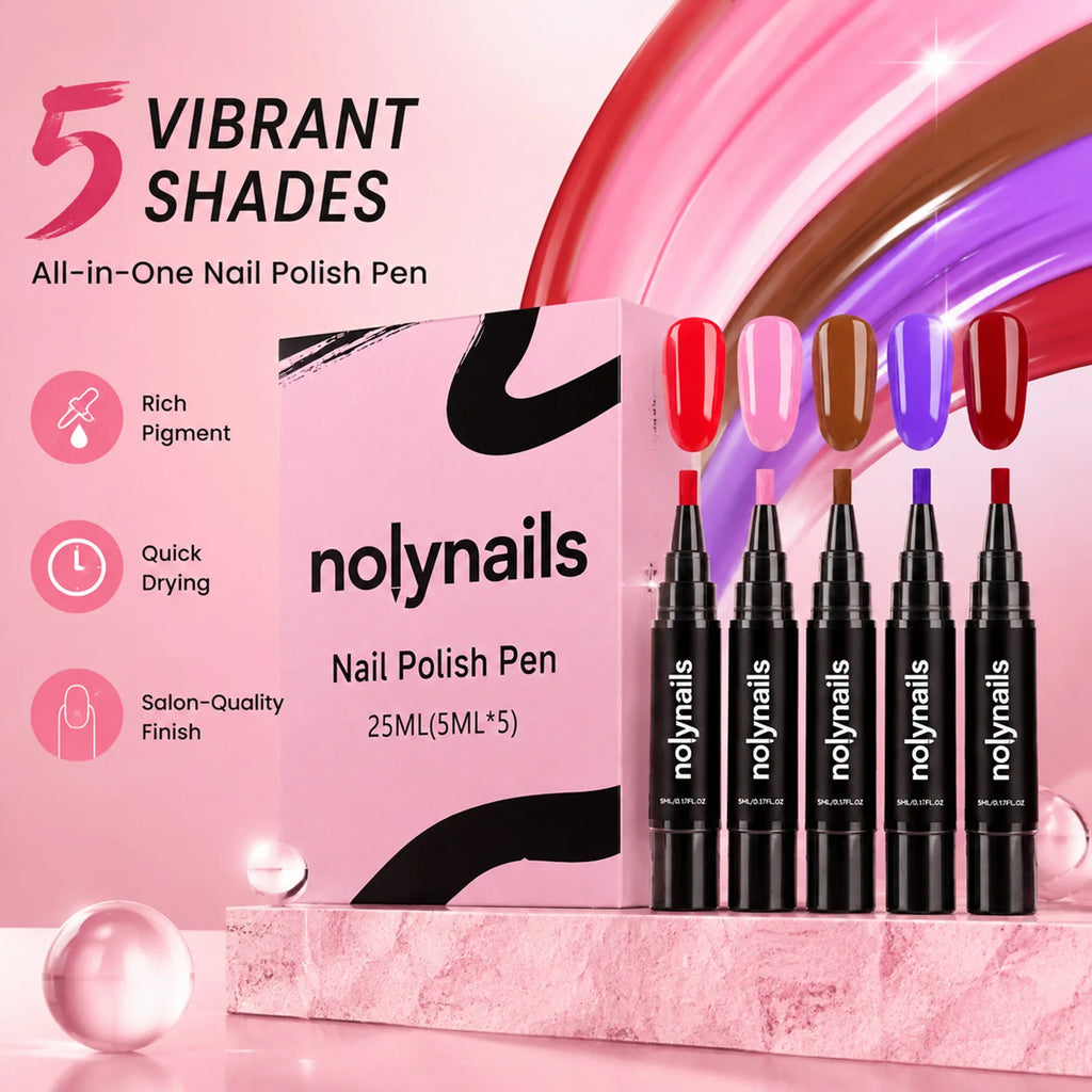 5-Color Gel Nail Polish Pen Set – Quick Dry, No UV Needed Gel Nail Polish Pen Nixie