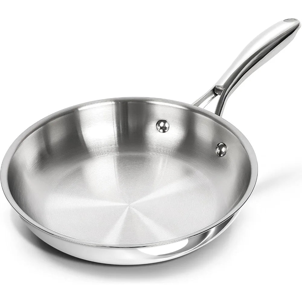 MICHELANGELO 8-Inch Stainless Steel Frying Pan – Induction & Gas Stainless Steel Skillet Nixie