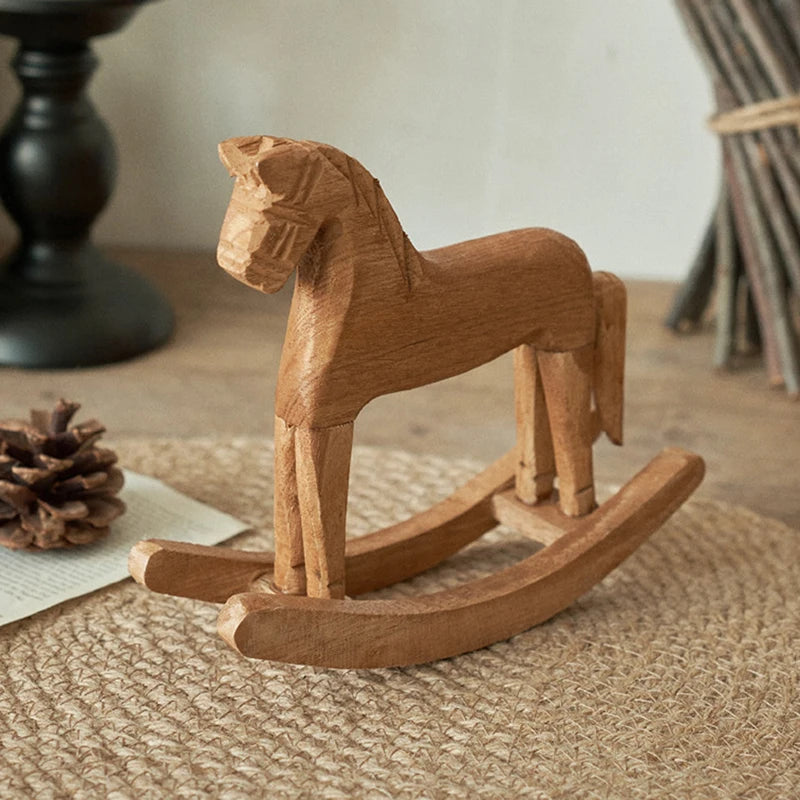 Hand-Carved Wooden Rocking Horse Figurine – Home Décor Gift Decorative Figurine Nixie