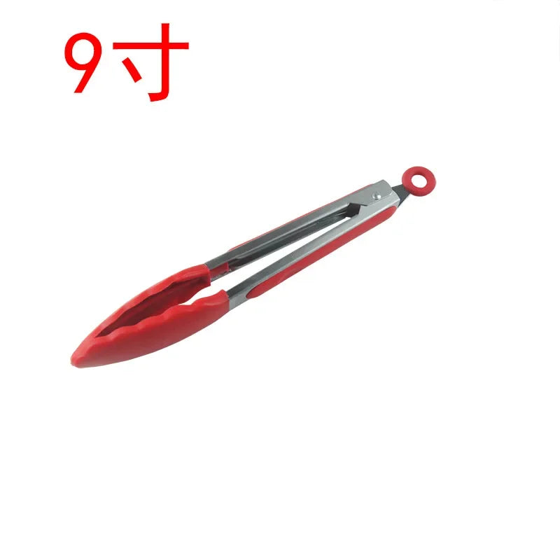 Silicone BBQ Tongs 7" & 9" Stainless Steel Locking Kitchen Set Kitchen Cooking Tongs Nixie 9 inch Red