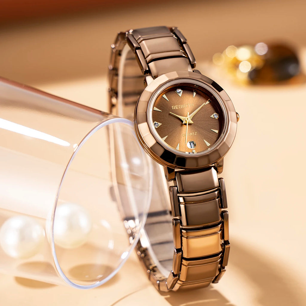 REBIRTH Women's Elegant Quartz Watch with Calendar Display Women's Quartz Watch Nixie