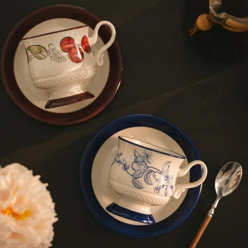 Medieval Style Porcelain Coffee Cup & Saucer Set | Luxury Tea Mug Cup & Saucer Set Nixie
