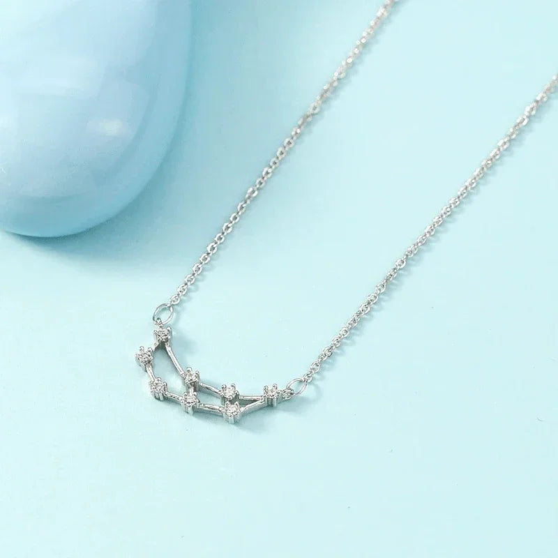 Zodiac Symbol Pendant Necklace – Minimalist Silver Collarbone Pendant Necklace Nixie XL1804-07 40cm