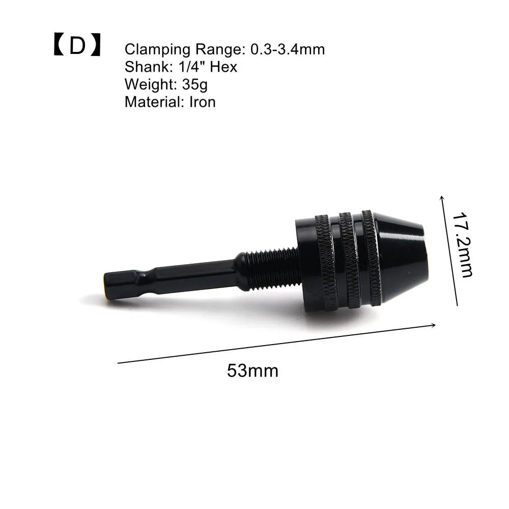 Hex Shank Keyless Drill Chuck Adapter for Mini Screwdriver Bits