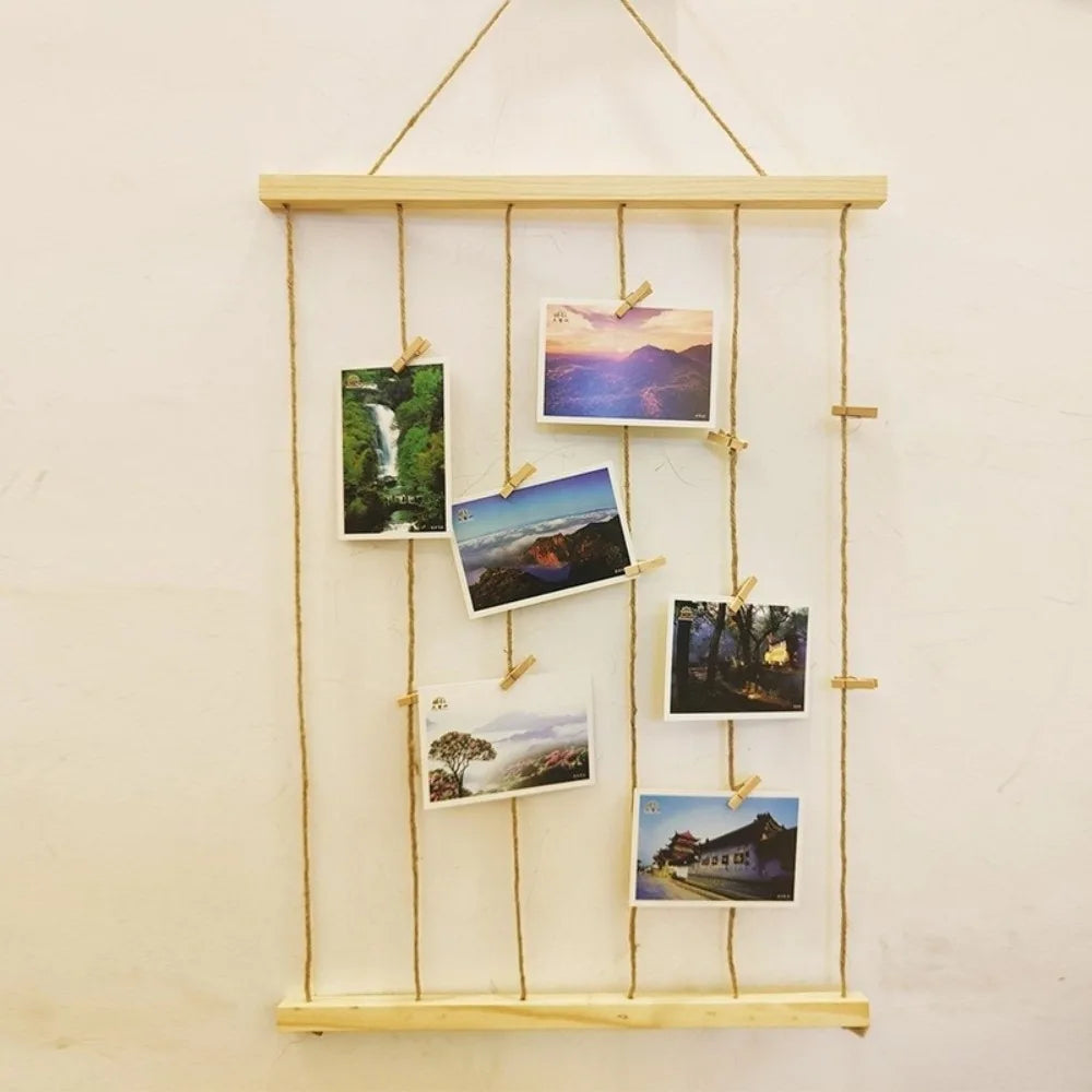 Wood Hanging Photo Display Collage Wall Decor with Clips Wall Photo Display Nixie