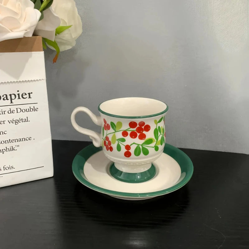 Medieval Style Porcelain Coffee Cup & Saucer Set | Luxury Tea Mug Cup & Saucer Set Nixie
