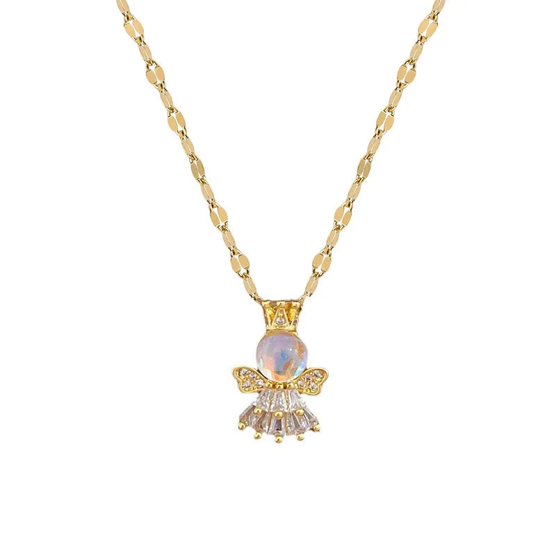 Angel Aurora Pendant Choker Necklace – Gold Stainless Steel Pendant Choker Necklace Nixie
