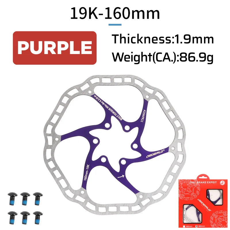 6-Bolt MTB Road Bike Disc Brake Rotor 160mm 180mm Ultralight Disc Brake Rotor Nixie 160MM PURPLE