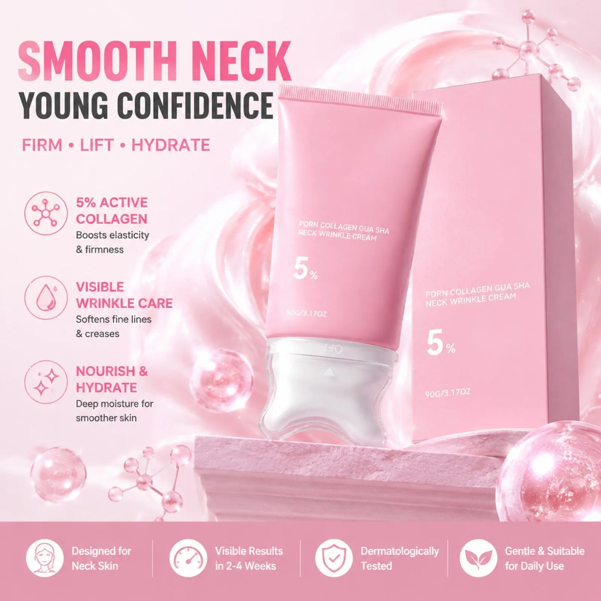 PDRN Collagen Gua Sha Neck Cream – Firming & Hydrating 90g Neck Firming Cream Nixie