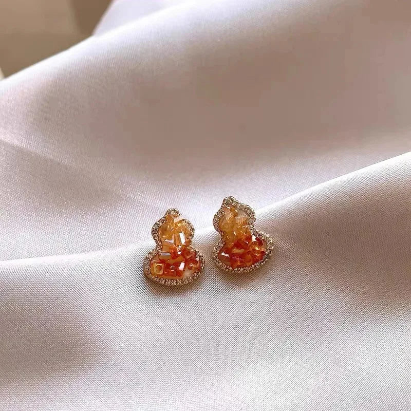 Gradient Crystal Gourd Stud Earrings – Orange Zircon Silver Crystal Stud Earrings Nixie