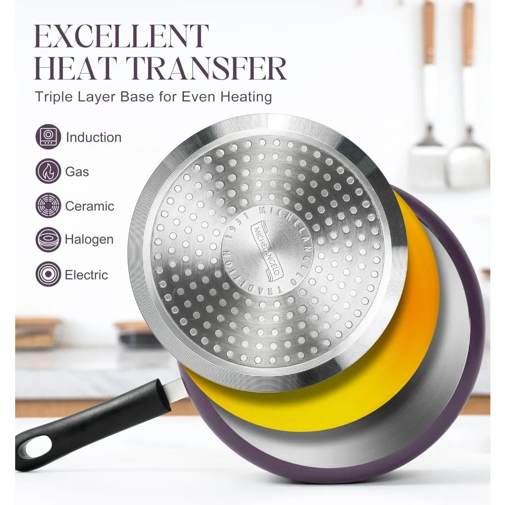 MICHELANGELO 3-Pc Nonstick Ceramic Saucepan Set 1QT 2QT 3QT Nonstick Saucepan Set Nixie