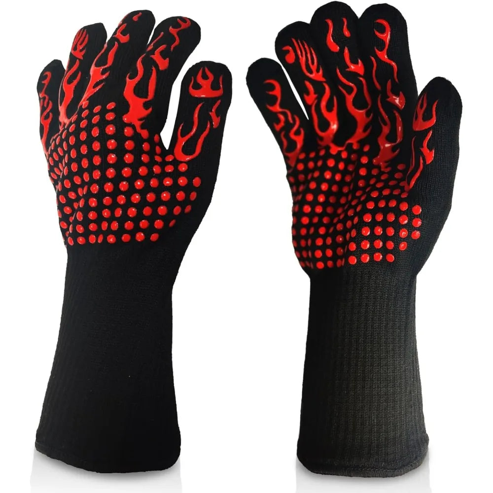 BBQ Gloves Heat & Cut Resistant Non-Slip Silicone Oven Mitts BBQ Oven Mitts Nixie