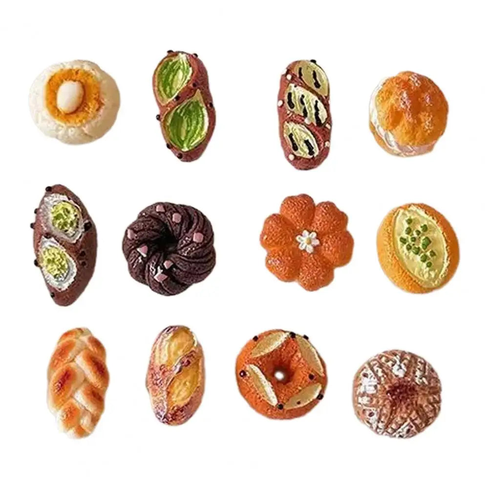 12Pcs Mini Bread Resin Fridge Magnets – Cute Food Décor Set