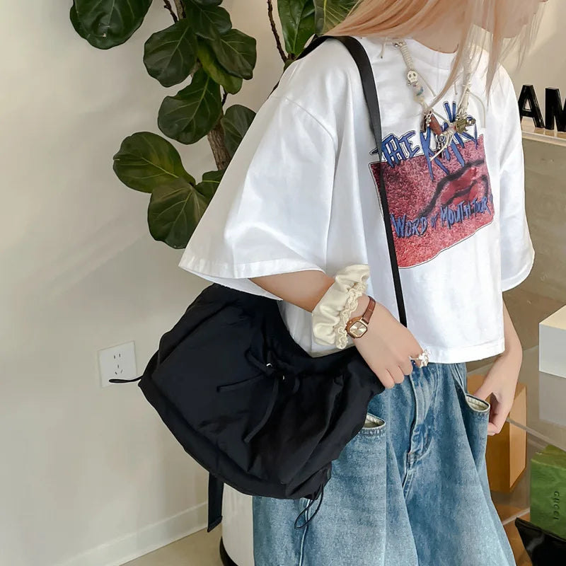 Nixie Pleated Puff Drawstring Hobo Bag | Large Capacity Hobo Shoulder Bag Nixie