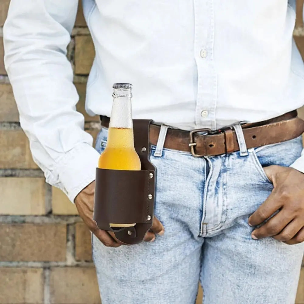 PU Leather Beer Bottle Waist Holster Belt Bag with Pen Holder Bottle Waist Holster Nixie