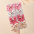 Waffle Fabric Pearl Rhinestone Bow Hair Clips 4 Pairs Girls Bow Hair Clips Nixie 8PCS