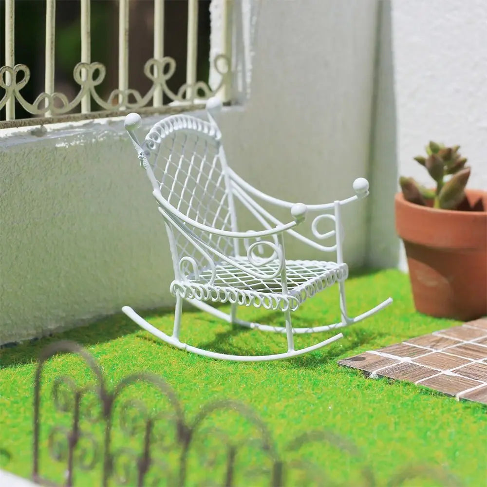 Metal Dollhouse Rocking Chair Fairy Garden Miniature Ornament Miniature Garden Ornament Nixie