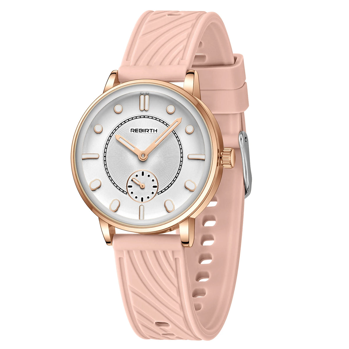 REBIRTH Cute Silicone Strap Quartz Watch – Minimalist Style Silicone Strap Watch Nixie Pink