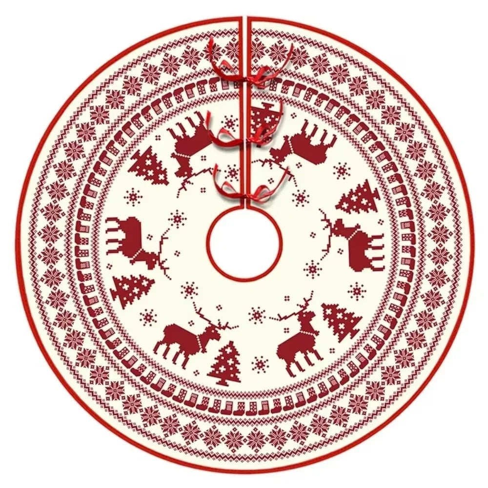 35" Flannel Christmas Tree Skirt – Santa & Snowflake Print Christmas Tree Skirt Nixie