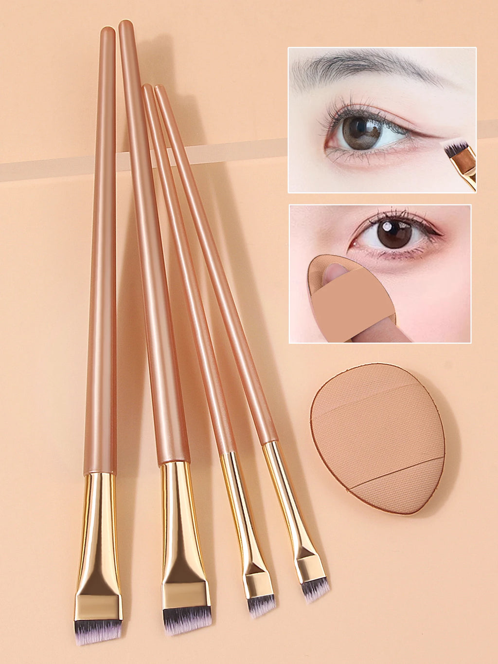 Nixie 5-Pc Makeup Brush Set – Eyeliner, Eyebrow & Puff Makeup Brush Set Nixie Gold